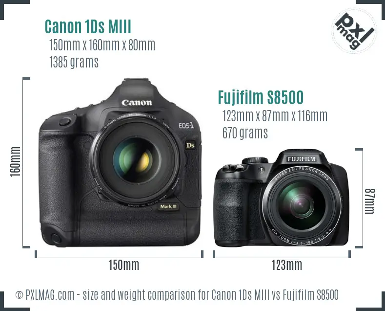 Canon 1Ds MIII vs Fujifilm S8500 size comparison
