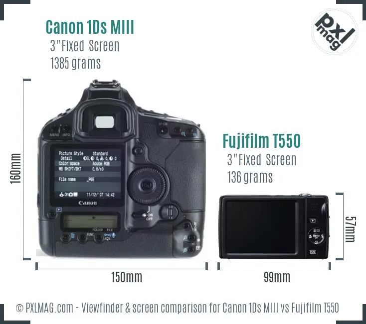 Canon 1Ds MIII vs Fujifilm T550 Screen and Viewfinder comparison