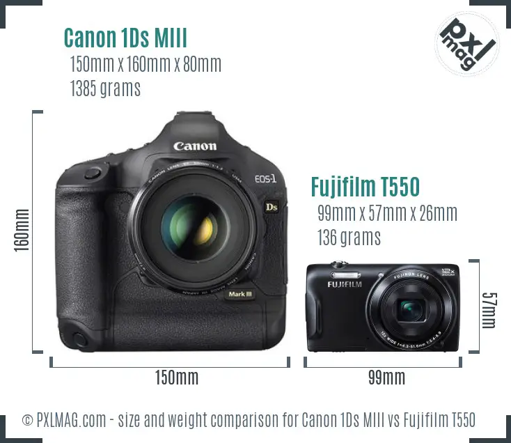Canon 1Ds MIII vs Fujifilm T550 size comparison
