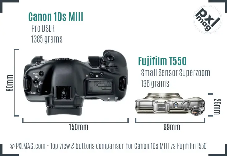Canon 1Ds MIII vs Fujifilm T550 top view buttons comparison
