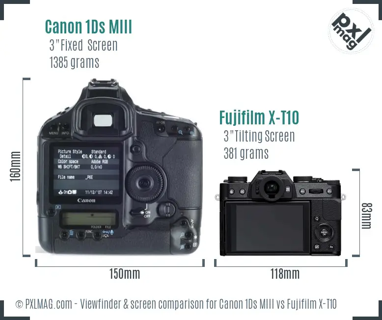 Canon 1Ds MIII vs Fujifilm X-T10 Screen and Viewfinder comparison