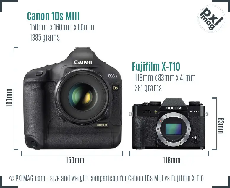 Canon 1Ds MIII vs Fujifilm X-T10 size comparison