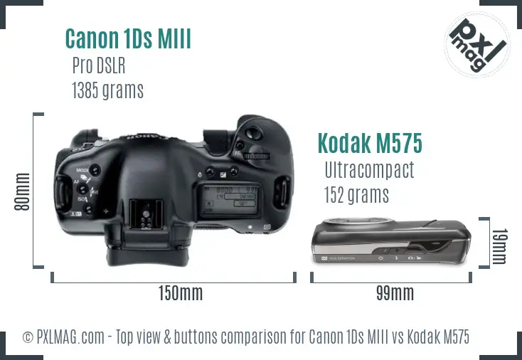 Canon 1Ds MIII vs Kodak M575 top view buttons comparison