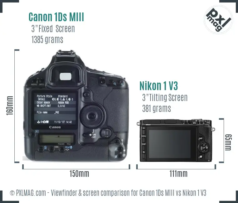 Canon 1Ds MIII vs Nikon 1 V3 Screen and Viewfinder comparison