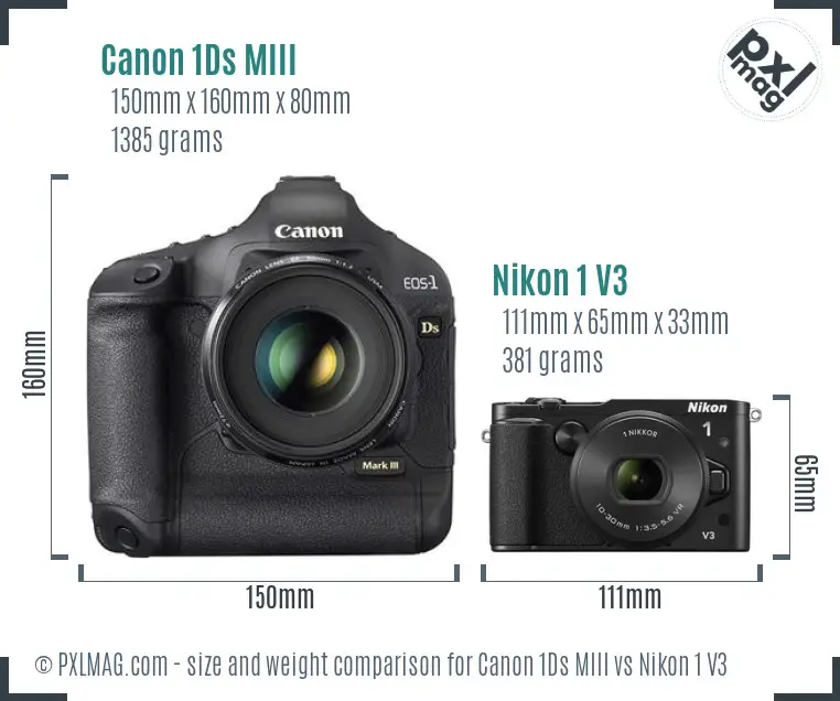 Canon 1Ds MIII vs Nikon 1 V3 size comparison