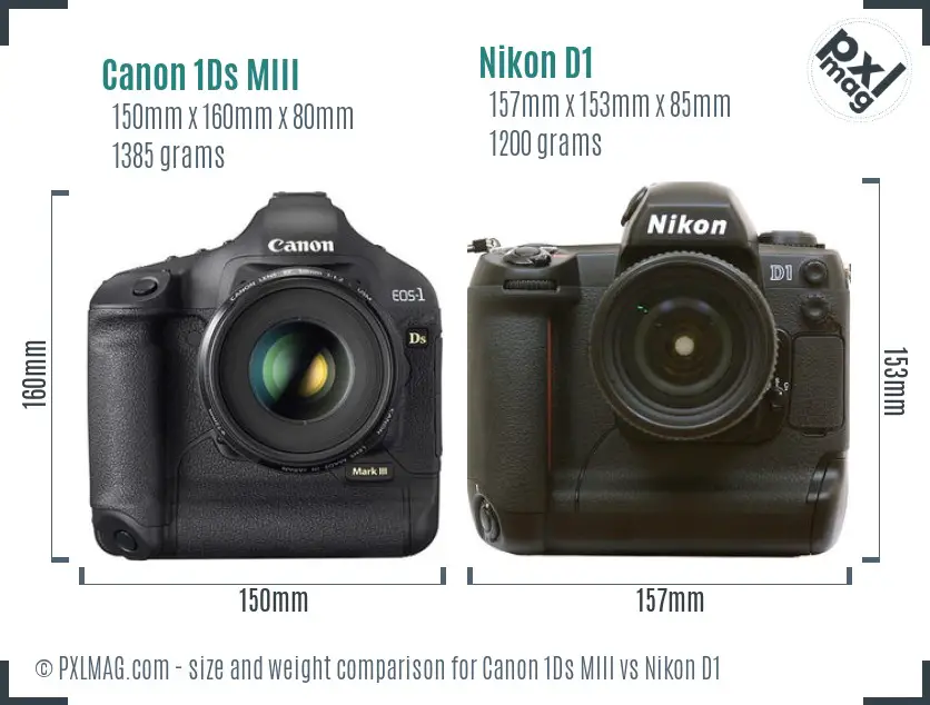 Canon 1Ds MIII vs Nikon D1 size comparison