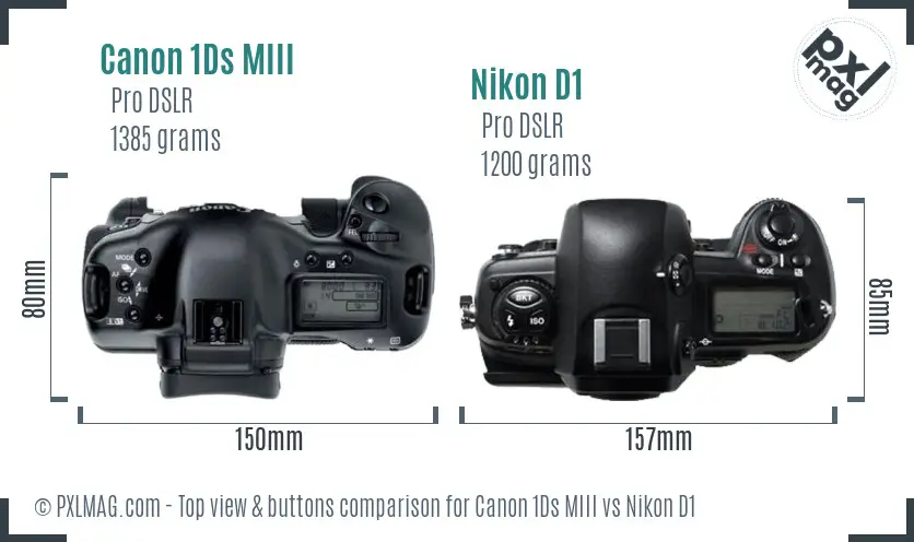 Canon 1Ds MIII vs Nikon D1 top view buttons comparison