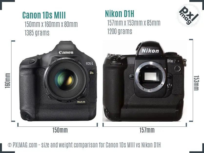 Canon 1Ds MIII vs Nikon D1H size comparison