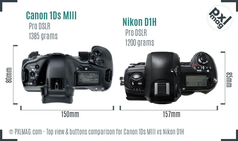 Canon 1Ds MIII vs Nikon D1H top view buttons comparison