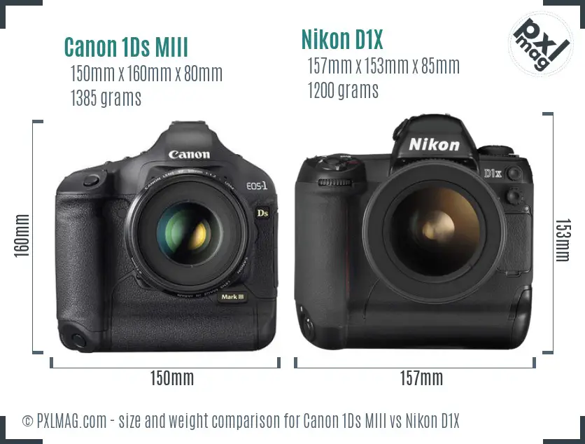 Canon 1Ds MIII vs Nikon D1X size comparison