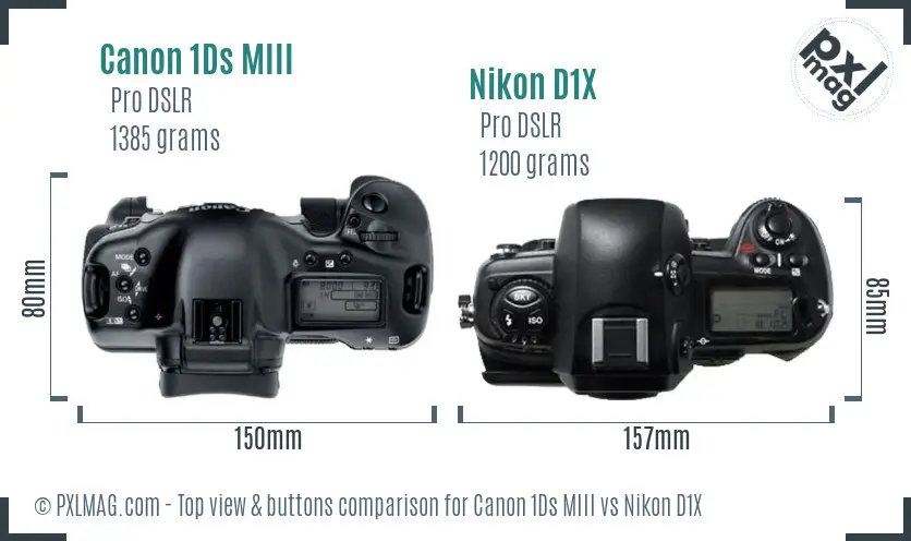 Canon 1Ds MIII vs Nikon D1X top view buttons comparison