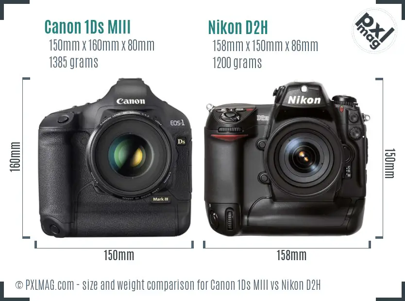 Canon 1Ds MIII vs Nikon D2H size comparison