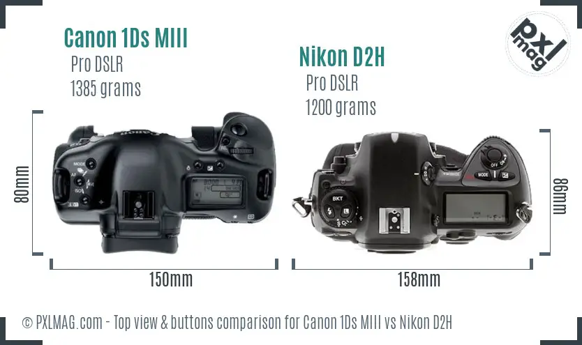 Canon 1Ds MIII vs Nikon D2H top view buttons comparison