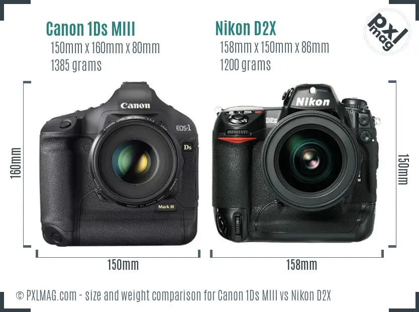 Canon 1Ds MIII vs Nikon D2X size comparison