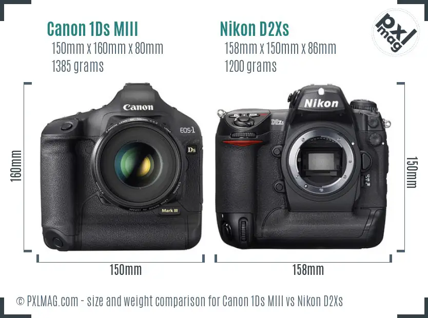 Canon 1Ds MIII vs Nikon D2Xs size comparison