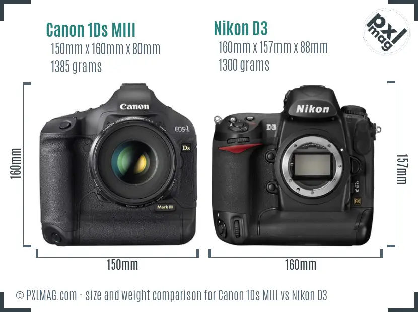 Canon 1Ds MIII vs Nikon D3 size comparison