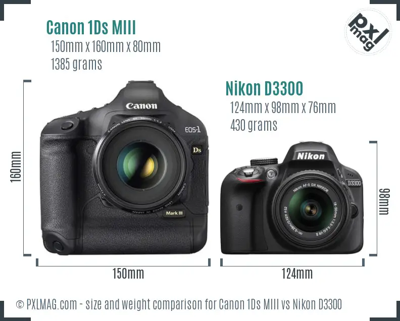 Canon 1Ds MIII vs Nikon D3300 size comparison Canon 1Ds MIII vs Nikon D3300 size comparison