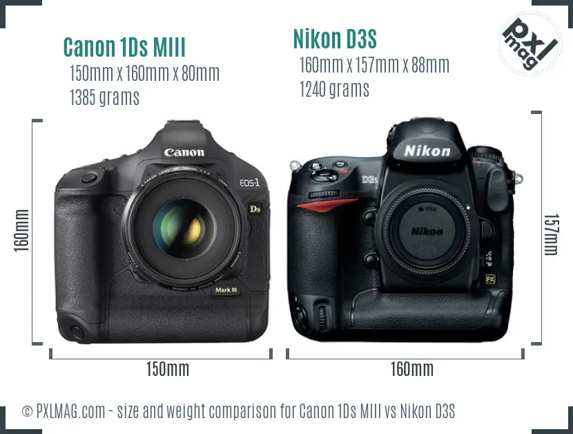 Canon 1Ds MIII vs Nikon D3S size comparison
