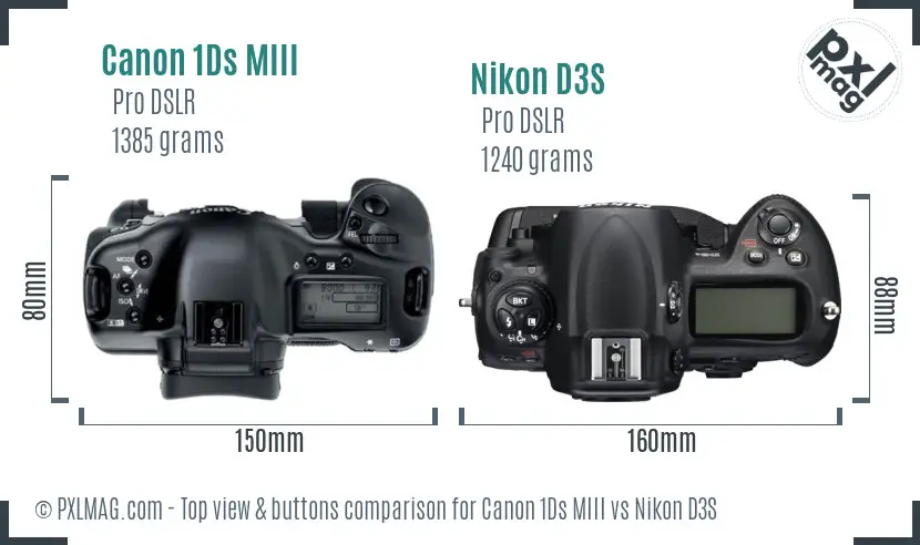Canon 1Ds MIII vs Nikon D3S top view buttons comparison