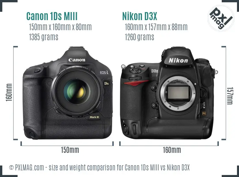 Canon 1Ds MIII vs Nikon D3X size comparison