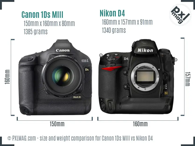 Canon 1Ds MIII vs Nikon D4 size comparison