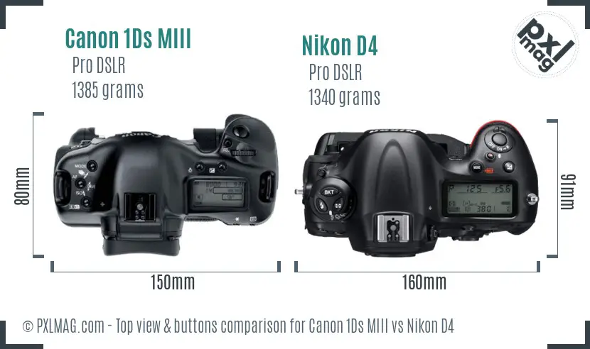 Canon 1Ds MIII vs Nikon D4 top view buttons comparison