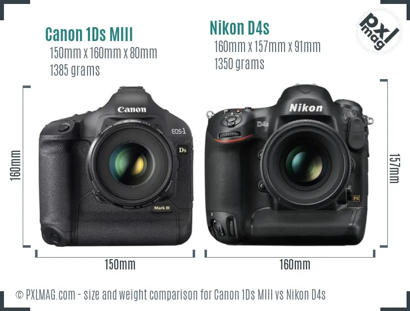 Canon 1Ds MIII vs Nikon D4s size comparison