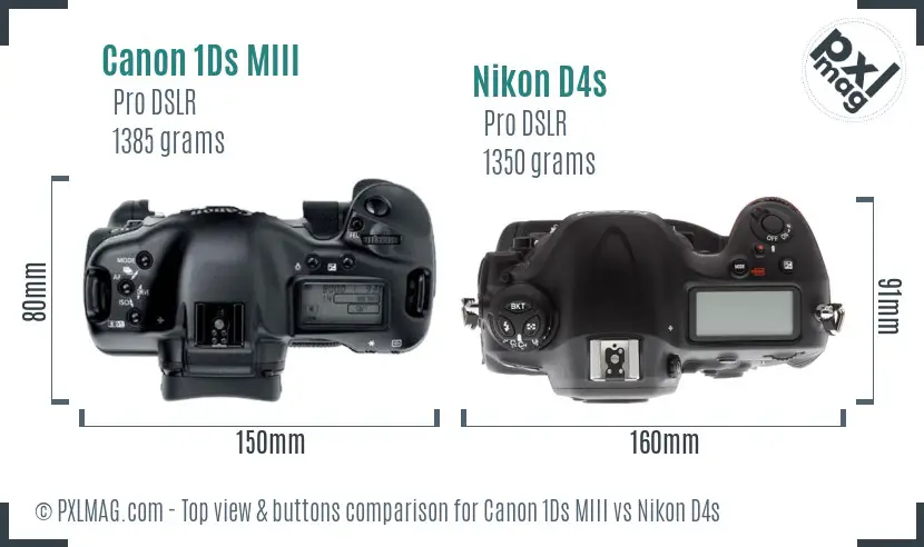 Canon 1Ds MIII vs Nikon D4s top view buttons comparison
