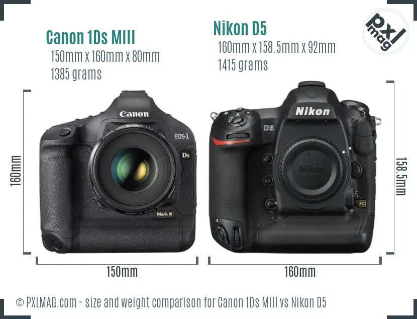 Canon 1Ds MIII vs Nikon D5 size comparison