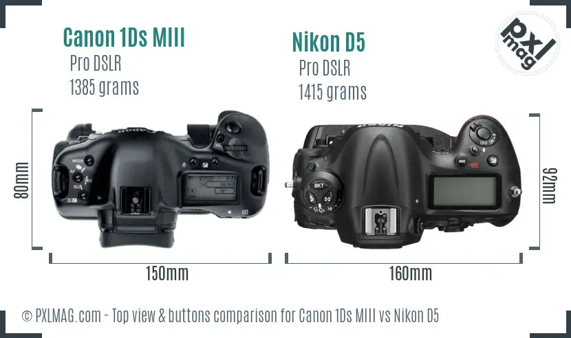 Canon 1Ds MIII vs Nikon D5 top view buttons comparison