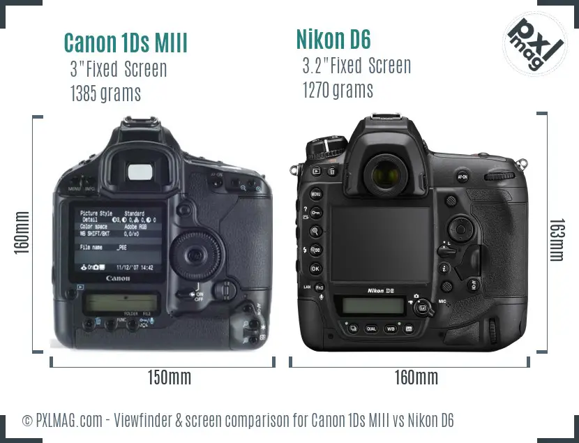 Canon 1Ds MIII vs Nikon D6 Screen and Viewfinder comparison