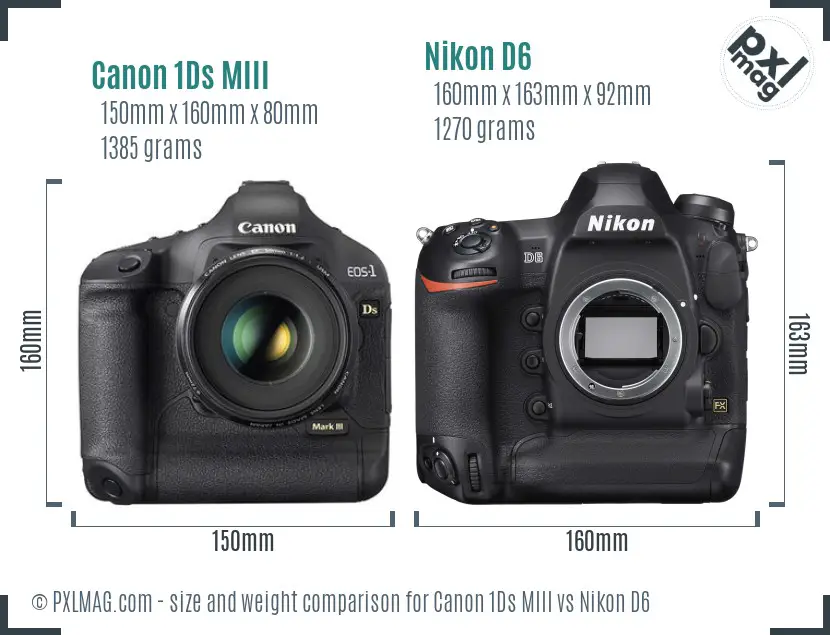 Canon 1Ds MIII vs Nikon D6 size comparison