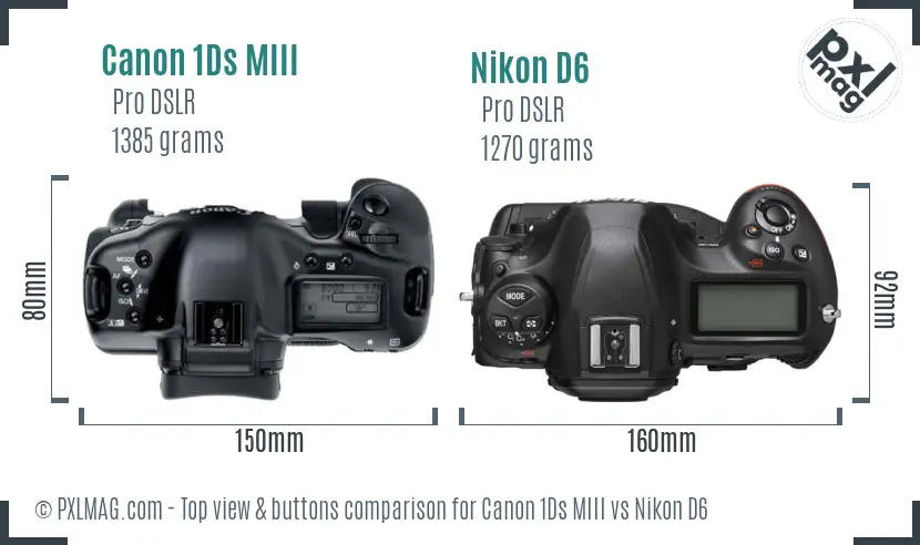 Canon 1Ds MIII vs Nikon D6 top view buttons comparison