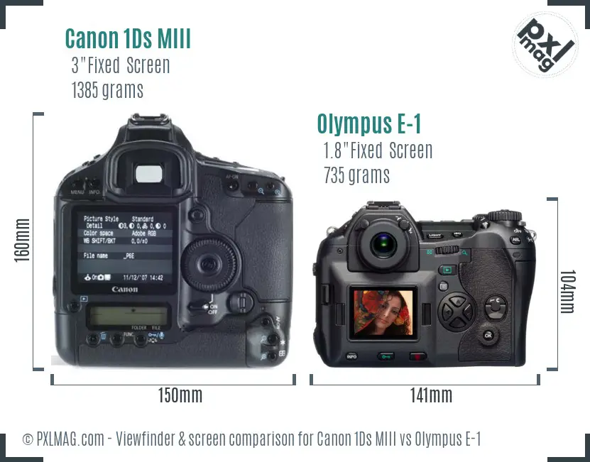 Canon 1Ds MIII vs Olympus E-1 Screen and Viewfinder comparison