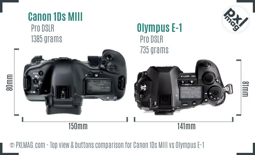 Canon 1Ds MIII vs Olympus E-1 top view buttons comparison
