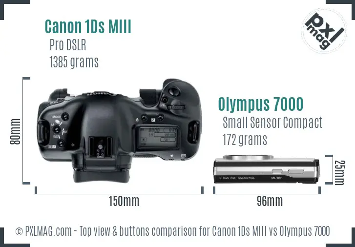 Canon 1Ds MIII vs Olympus 7000 top view buttons comparison