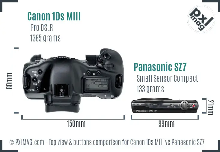 Canon 1Ds MIII vs Panasonic SZ7 top view buttons comparison