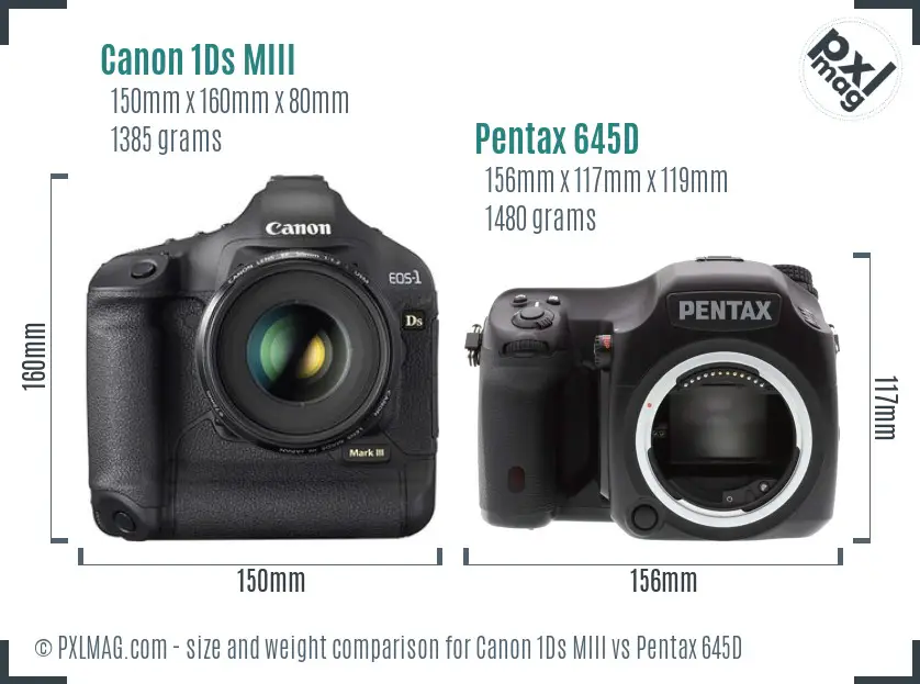 Canon 1Ds MIII vs Pentax 645D size comparison