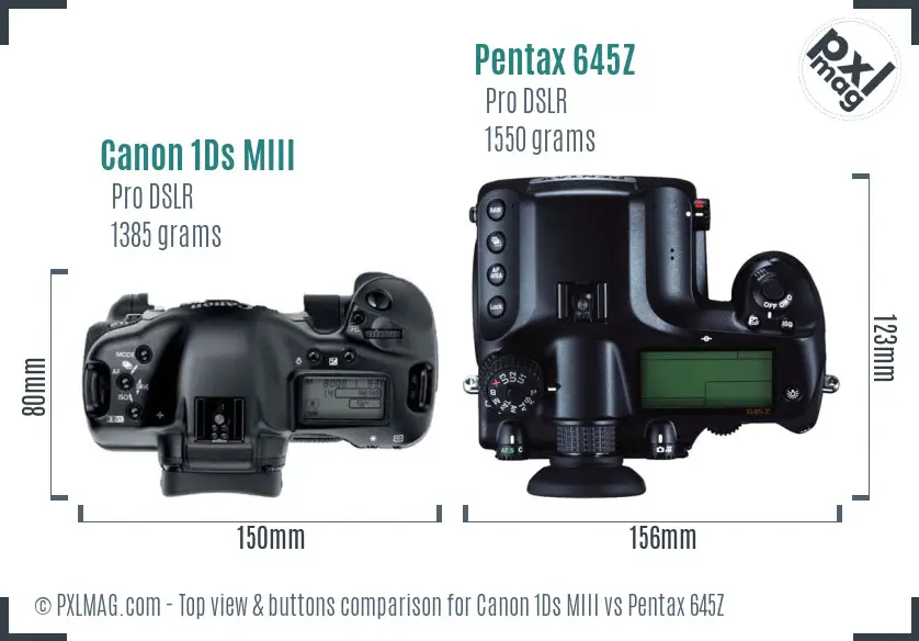 Canon 1Ds MIII vs Pentax 645Z top view buttons comparison