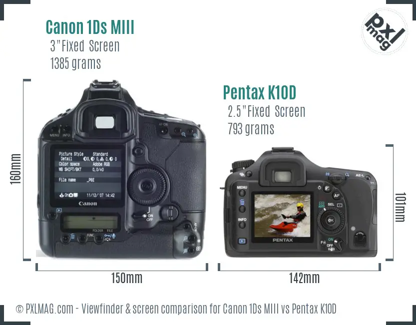Canon 1Ds MIII vs Pentax K10D Screen and Viewfinder comparison