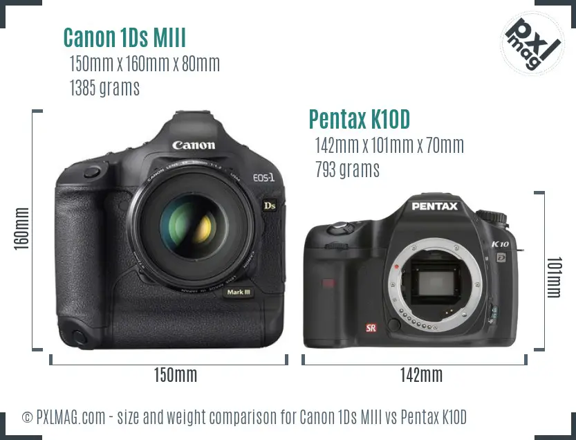 Canon 1Ds MIII vs Pentax K10D size comparison