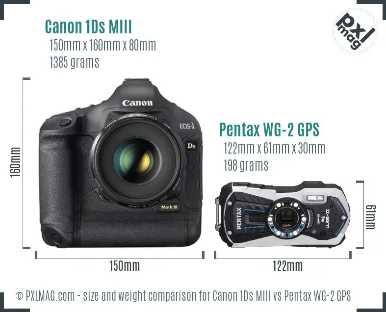 Canon 1Ds MIII vs Pentax WG-2 GPS size comparison