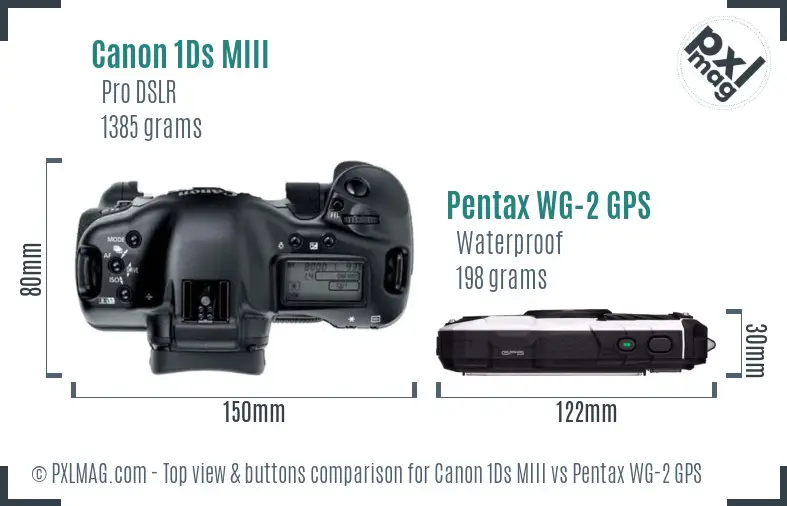 Canon 1Ds MIII vs Pentax WG-2 GPS top view buttons comparison