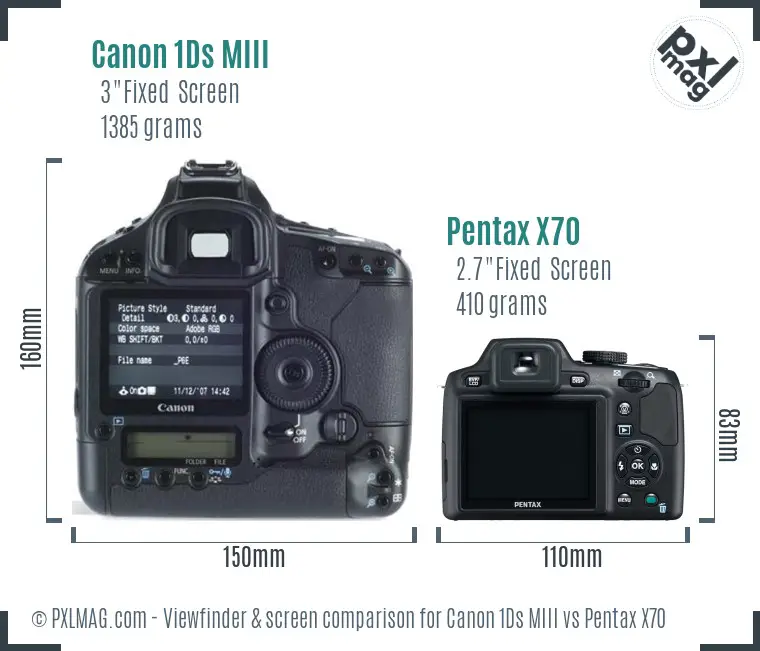 Canon 1Ds MIII vs Pentax X70 Screen and Viewfinder comparison