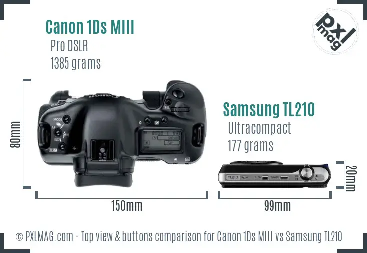 Canon 1Ds MIII vs Samsung TL210 top view buttons comparison