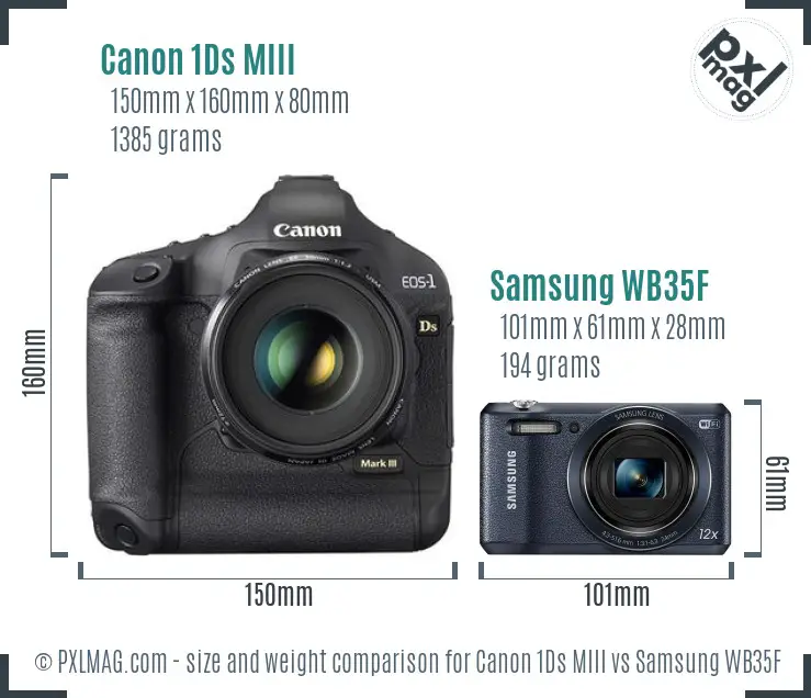 Canon 1Ds MIII vs Samsung WB35F size comparison