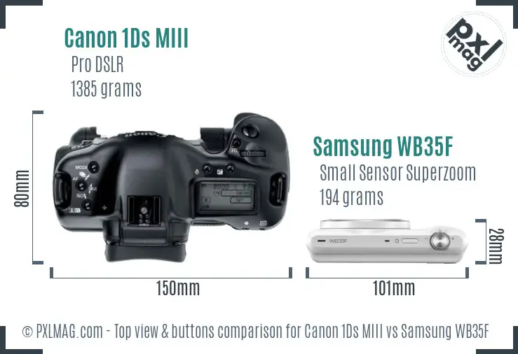 Canon 1Ds MIII vs Samsung WB35F top view buttons comparison