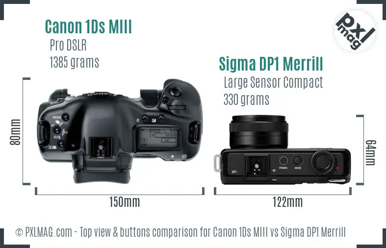 Canon 1Ds MIII vs Sigma DP1 Merrill top view buttons comparison