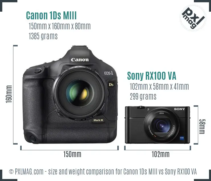 Canon 1Ds MIII vs Sony RX100 VA size comparison