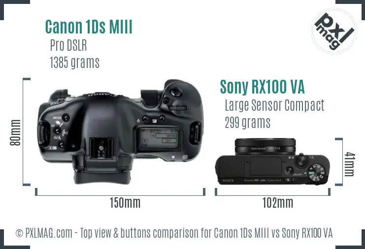 Canon 1Ds MIII vs Sony RX100 VA top view buttons comparison